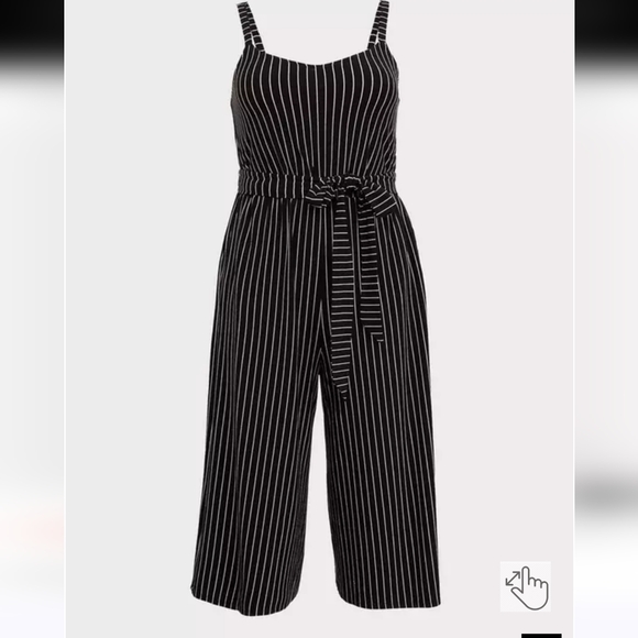 Torrid Super Soft Tie Front Jumpsuit – Size 1 – Black White Stripe - Picture 2 of 9